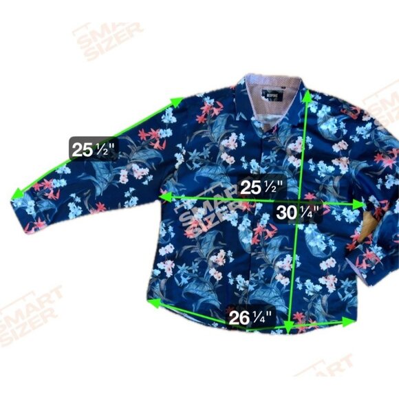 Bespoke Shirt Mens Floral Long Sleeve Navy Red White 4XL Flip Cuff Hawaiian - Picture 10 of 11